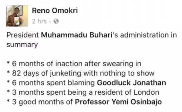 Summary of Buhari Administration - Reno Omokri Writes
